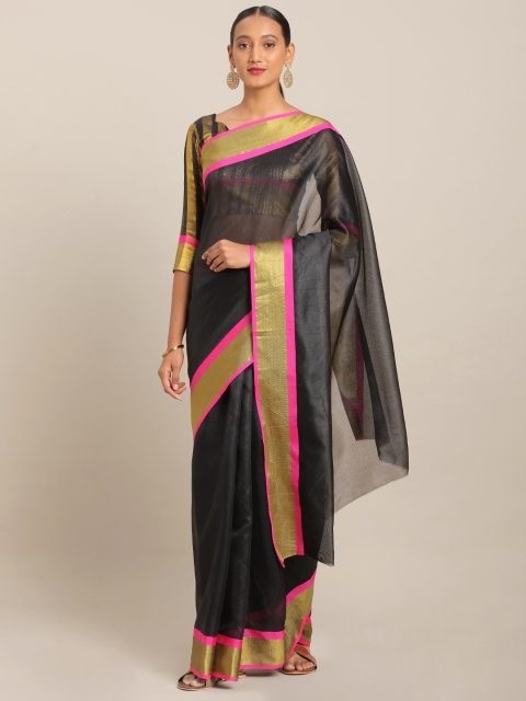 

KALINI Black Polycotton Solid Mysore Silk Saree