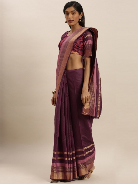 

KALINI Purple Polycotton Solid Mysore Silk Saree