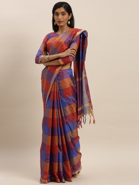 

KALINI Multicoloured Checked Polycotton Saree, Multi