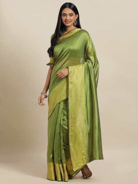 

KALINI Green Polycotton Solid Mysore Silk Saree