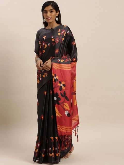 

KALINI Black & Red Polycotton Printed Mysore Silk Saree