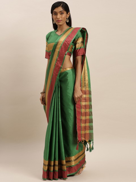 

KALINI Green Polycotton Solid Mysore Silk Saree