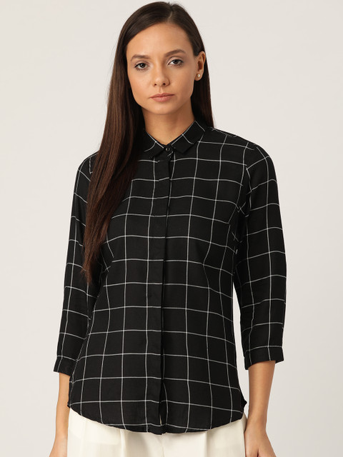 

Hancock Women Black & White Slim Fit Checked Formal Shirt