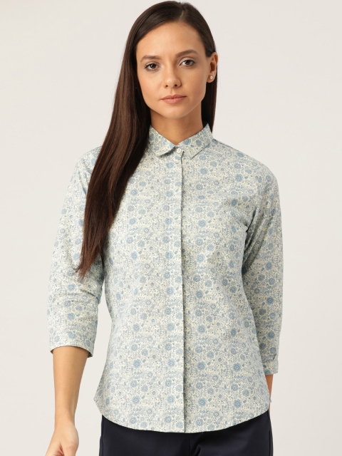 

Hancock Women Beige & Navy Blue Slim Fit Printed Formal Shirt