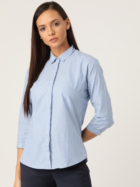 

Hancock Women Blue & White Slim Fit Striped Formal Shirt