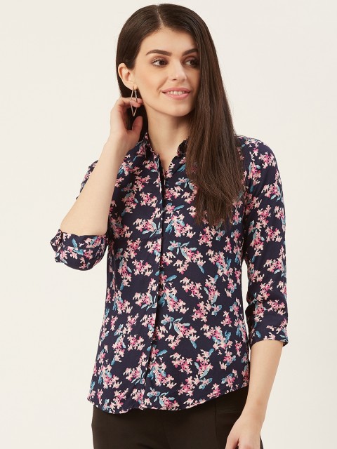 

Hancock Women Navy Blue & Pink Slim Fit Floral Print Formal Shirt