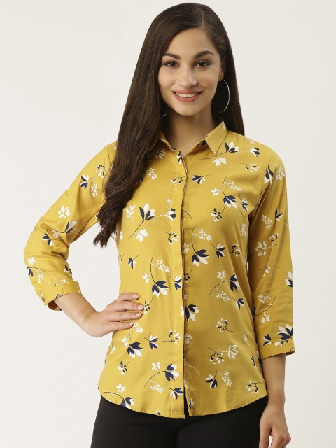 

Hancock Women Mustard & Black Slim Fit Floral Print Formal Shirt