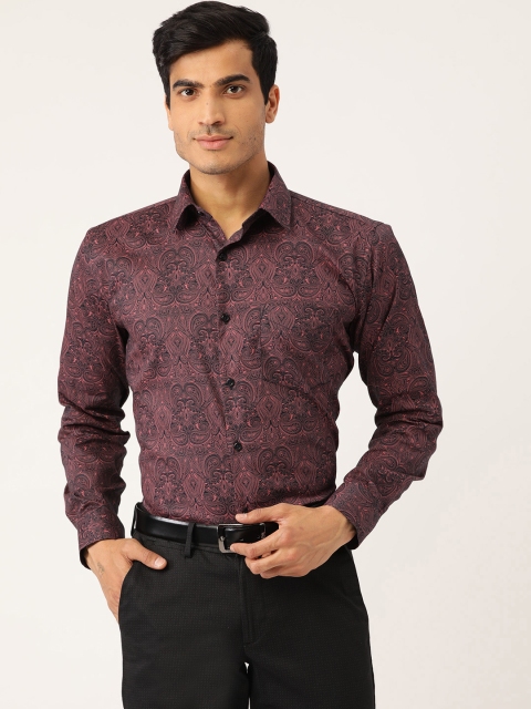 

Hancock Men Pink & Navy Blue Slim Fit Printed Formal Shirt