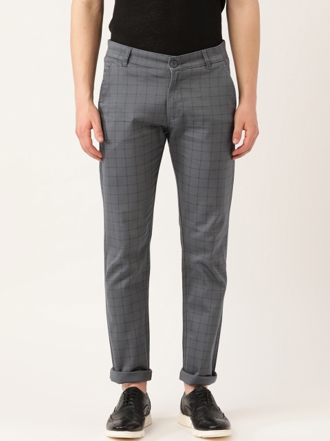 

Hancock Men Charcoal Grey Slim Fit Checked Regular Trousers