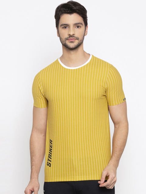 

SPYKAR Men Mustard Yellow & Off-White Striped Round Neck T-shirt
