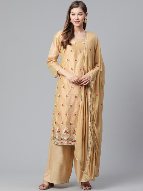 

Ishin Women Beige & Pink Embroidered Kurta with Palazzos & Dupatta