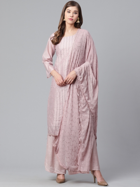 

Ishin Women Mauve & Silver Striped Kurta with Palazzos & Dupatta