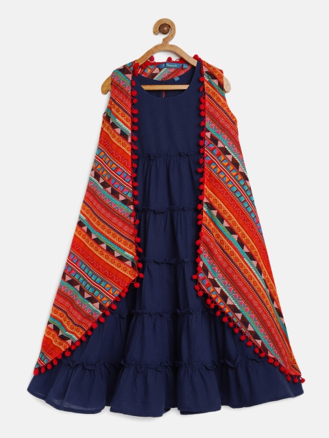 

Lil Peacock Girls Blue Solid Fit and Flare Dress