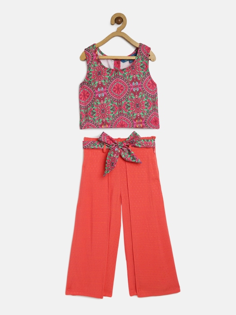 

Lil Peacock Girls Peach-Coloured Printed Top with Palazzos