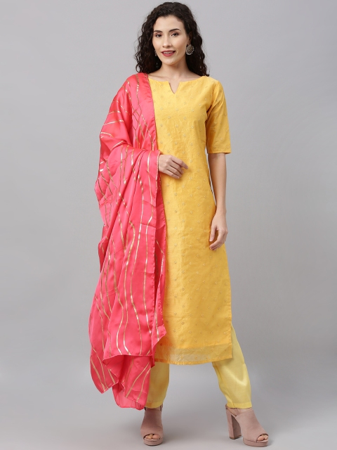 

Bollywood Vogue Women Mustard & Yellow Solid Kurta with Pyjamas & Dupatta