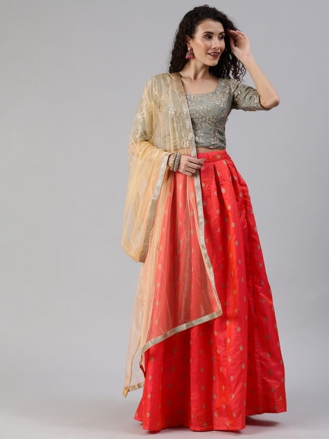 

EthnoVogue Grey & Orange Embroidered Made to Measure Lehenga & Blouse with Dupatta