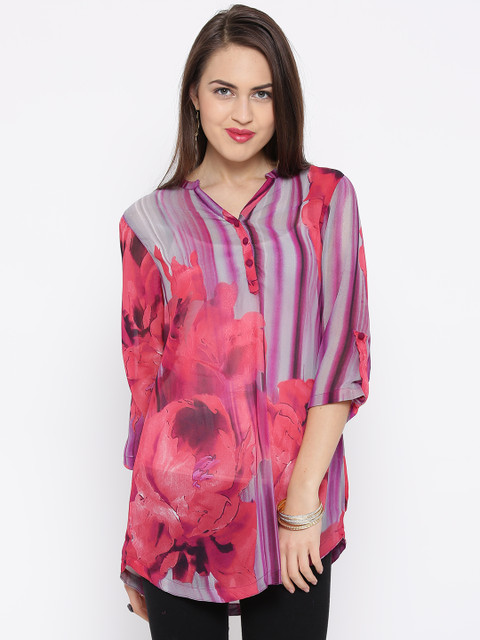 

Rain & Rainbow Pink & Grey Printed Kurti