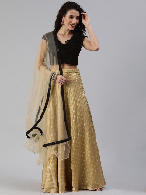 

Bollywood Vogue Black & Beige Solid Made to Measure Lehenga & Blouse with Dupatta