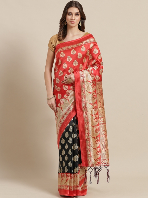 

KALINI Red & Black Printed Half & Half Mysore Silk Saree