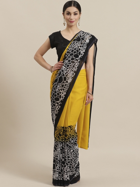 

KALINI Yellow & Black Printed Saree