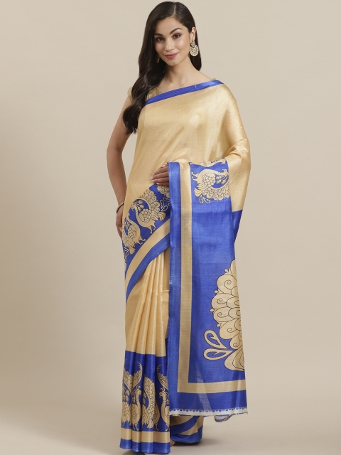 

KALINI Beige & Blue Solid Saree