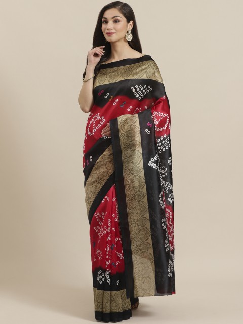 

KALINI Red & Black Bandhani Print Mysore Silk Saree