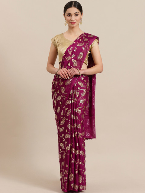 

KALINI Purple & Golden Foil Print Mysore Silk Saree