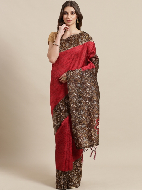

KALINI Red & Coffee Brown Printed Mysore Silk Saree