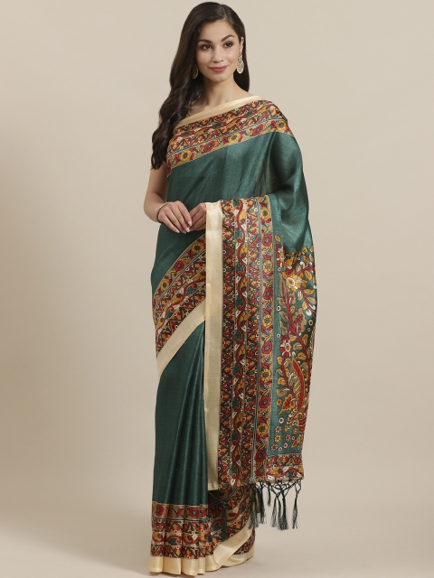 

KALINI Green & Red Solid Mysore Silk Saree