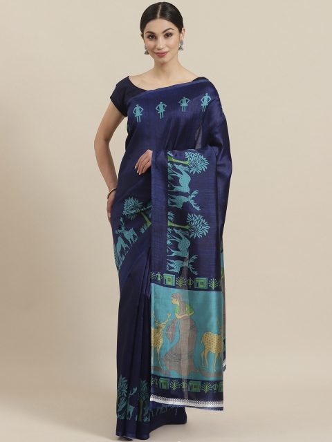 

KALINI Navy Blue Solid Mysore Silk Saree