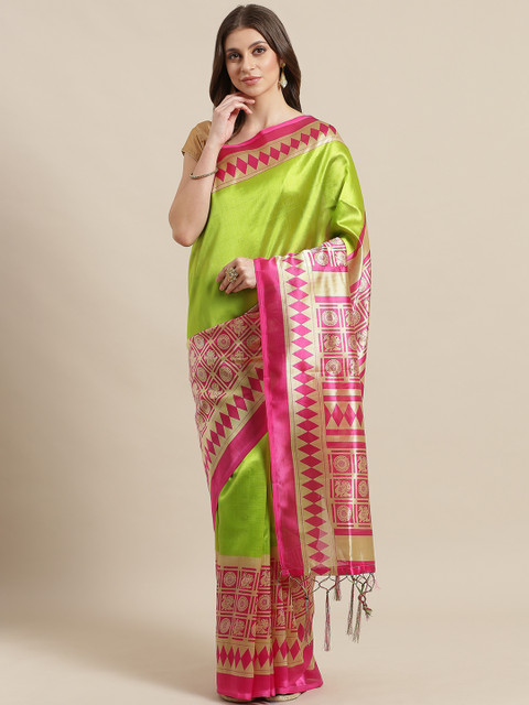 

KALINI Green & Pink Solid Saree