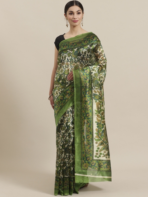 

KALINI Green & Beige Printed Mysore Silk Saree