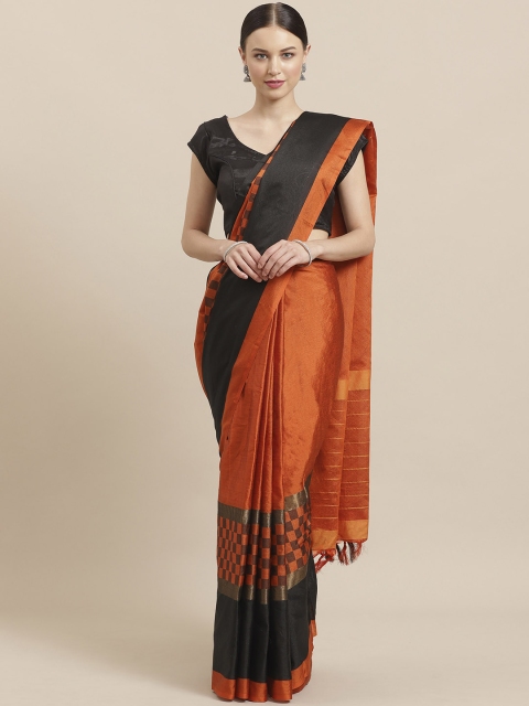 

KALINI Orange & Black Solid Saree
