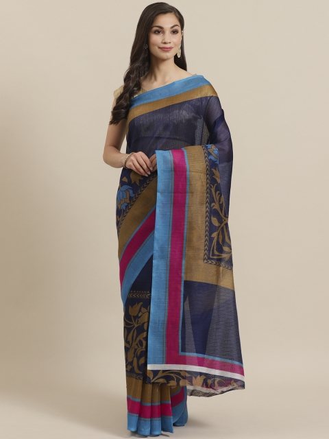 

KALINI Navy Blue & Brown Printed Mysore Silk Saree