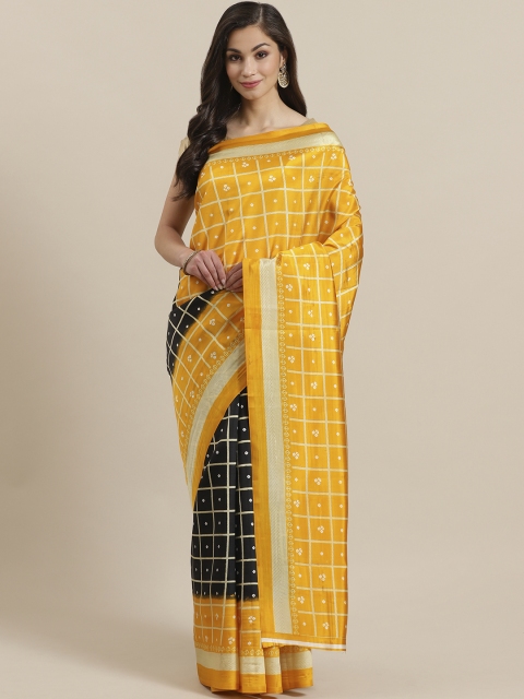 

KALINI Black & Yellow Checked Half & Half Mysore Silk Saree