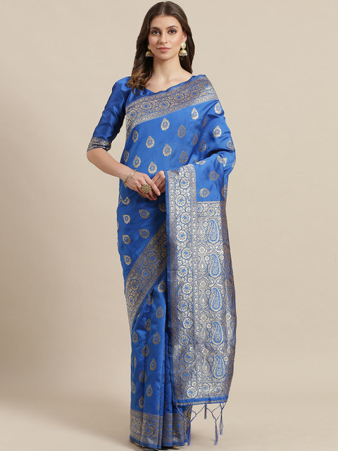 

Saree mall Blue & Golden Woven Design Banarasi Saree
