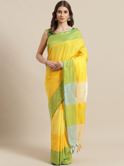 

Saree mall Yellow & Green Colourblocked Maheshwari Saree