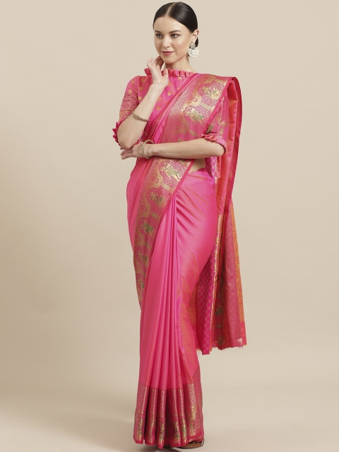 

Saree mall Pink & Golden Woven Design Banarasi Saree