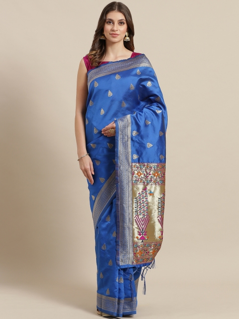 

Saree mall Blue & Golden Woven Design Banarasi Saree