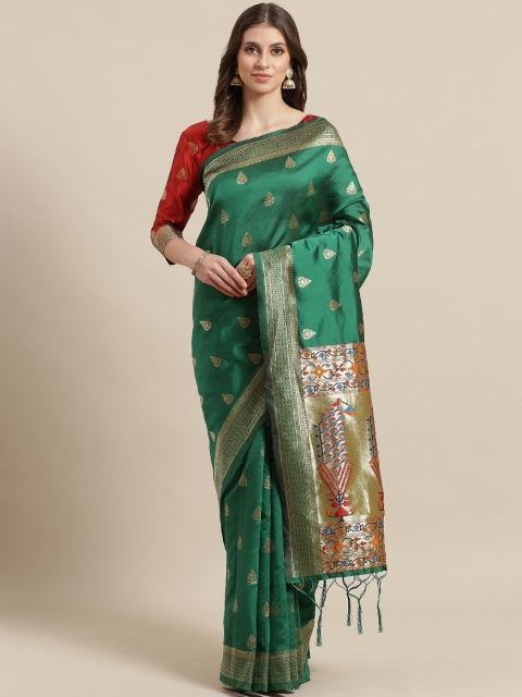 

Saree mall Green & Golden Woven Design Banarasi Saree