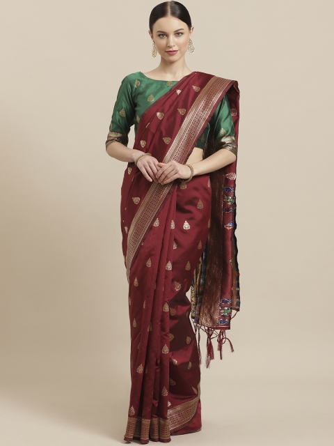 

Saree mall Maroon & Golden Woven Design Banarasi Saree