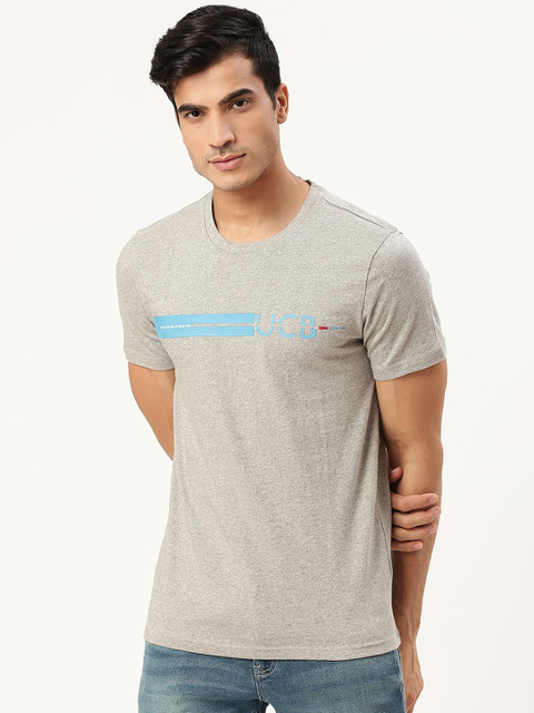

United Colors of Benetton Men Grey Melange Solid Round Neck T-shirt