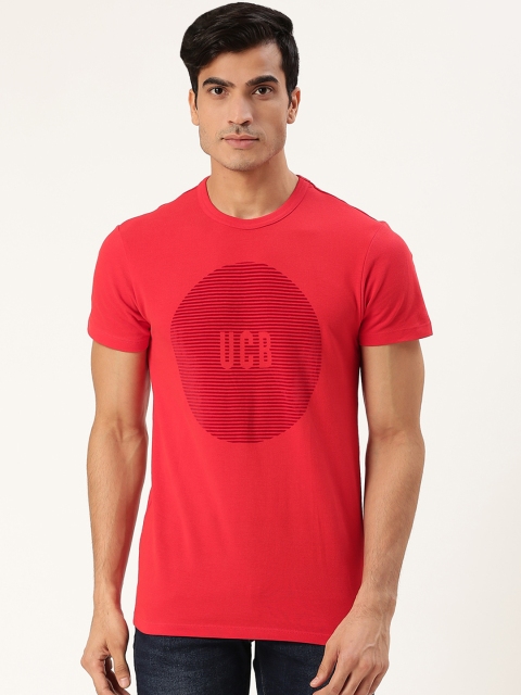 

United Colors of Benetton Men Coral Red Printed Round Neck T-shirt