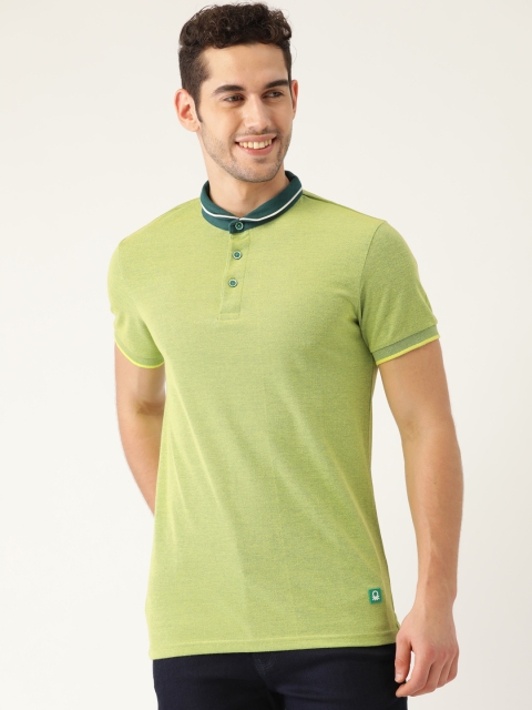 

United Colors of Benetton Men Green Solid Polo Collar T-shirt