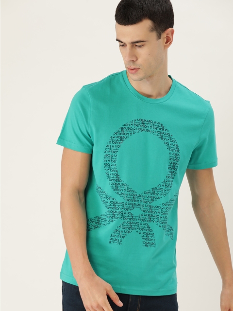 

United Colors of Benetton Men Green Printed Round Neck T-shirt