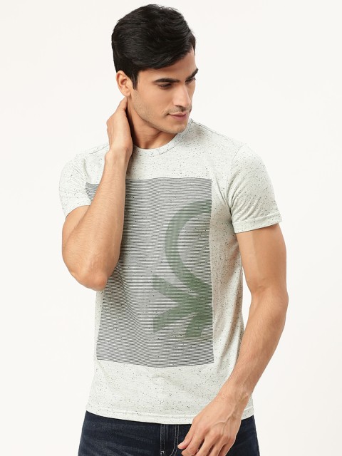 

United Colors of Benetton Men Grey & Green Printed Round Neck T-shirt