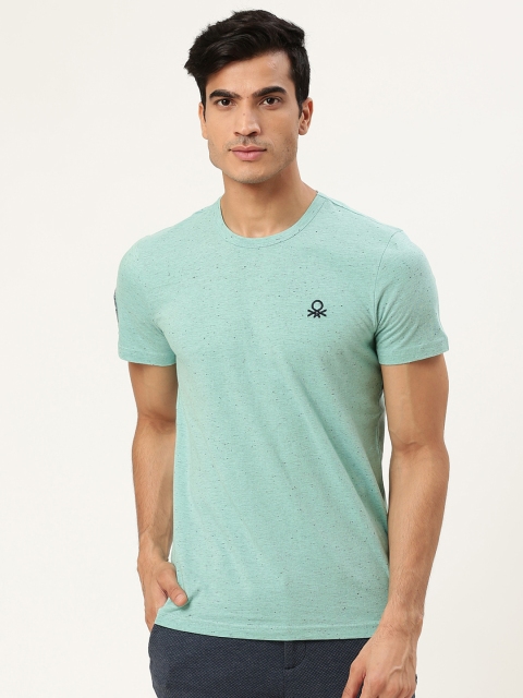 

United Colors of Benetton Men Sea Green Solid Round Neck T-Shirt