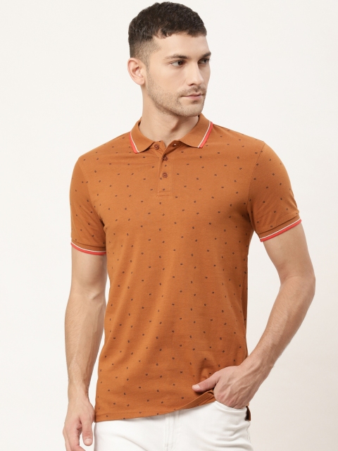 

United Colors of Benetton Mustard Brown & Navy Blue Envelope Print Polo Collar T-Shirt