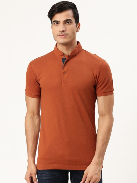 

United Colors of Benetton Men Rust Orange Solid Stand Collar T-shirt