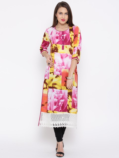 

Rain & Rainbow Yellow & Pink Printed Polyester Kurta